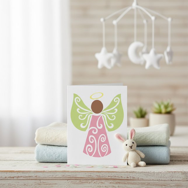 Rosa Engel Grün Swirbelwinge Spirituelle Dekorativ Karte (Von Creator hochgeladen)