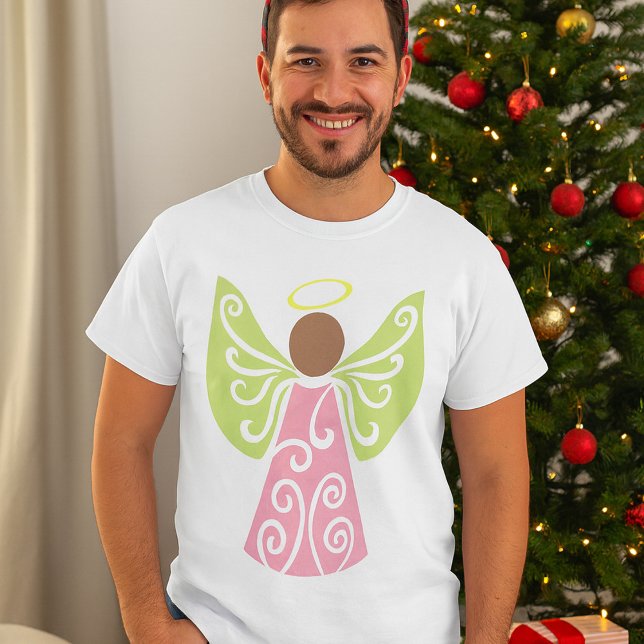 Rosa Engel Grün Swirbelwinge Spirituelle Dekorativ T-Shirt (Von Creator hochgeladen)