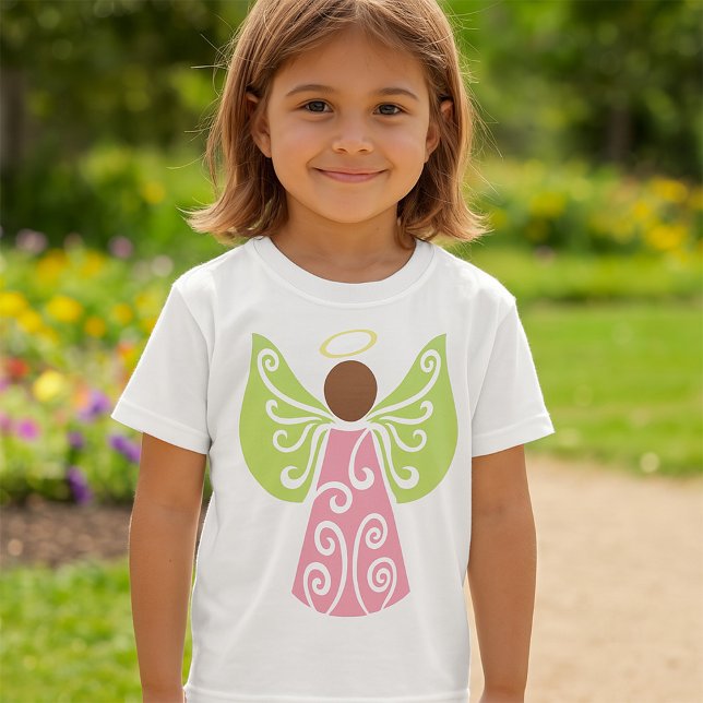Rosa Engel Grün Swirbelwinge Spirituelle Dekorativ T-Shirt (Von Creator hochgeladen)