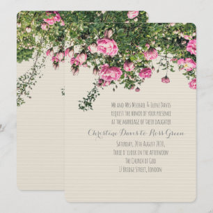 Rosa englische Rose, blumengeschmückte Hochzeit Einladung