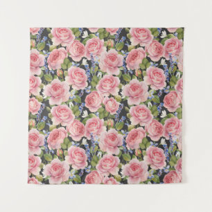 Rosa englische Rose: Dunkle Wasserfarbe Wandteppich
