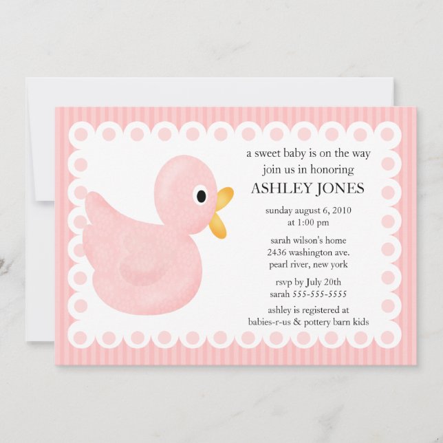 Rosa Enten-Babyparty-Einladung Einladung (Vorderseite)