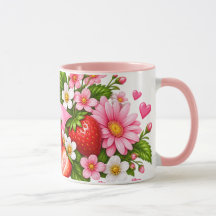 Rosa Erdbeer-Blumen-Tasse | Süßes Geschenk für Sie