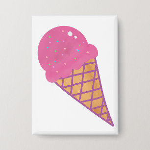 Rosa Erdbeer-Eis-Waffelhörnchen Button