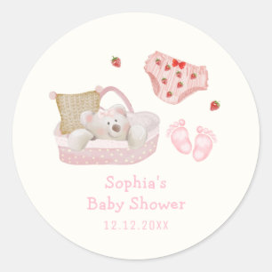 Rosa Erdbeer Eisbär Spielzeug Mädchen Baby Shower Runder Aufkleber