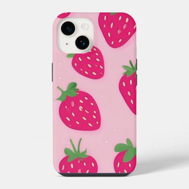 Rosa Erdbeer iPhone 14 Hülle  (Rückseite)