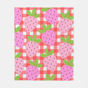 Rosa Erdbeer-Rot-Gingham Süßes Mädchenzimmer Fleecedecke