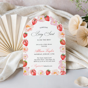 Rosa Erdbeer-Schleife Florale Babyparty-Architektu Einladung