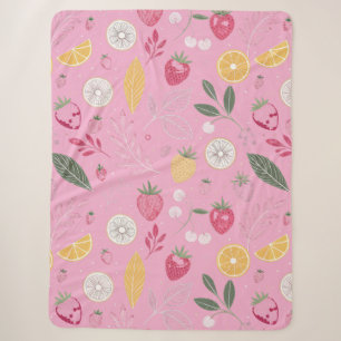 Rosa Erdbeer- und Blumen-Sherpa-Decke Sherpadecke