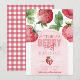Rosa Erdbeere Berry Erster Geburtstag Party Einladung