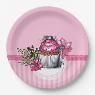 Rosa Erdbeere Cupcake Paper Party Teller