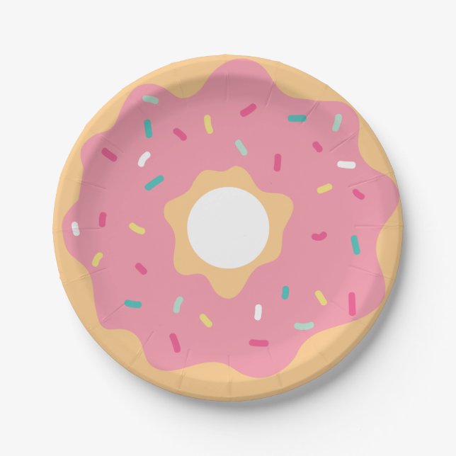 Rosa Erdbeere Donut Pappteller (Vorderseite)