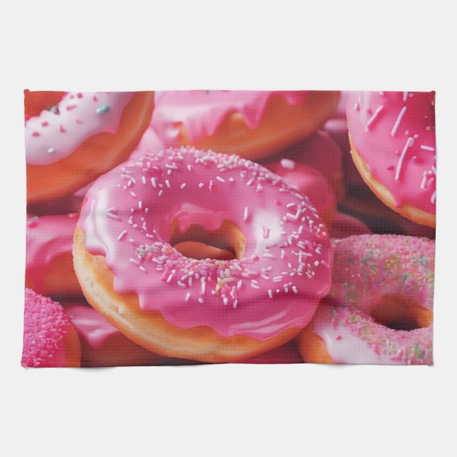 Rosa Erdbeere Donuts Geschirrtuch (Horizontal)