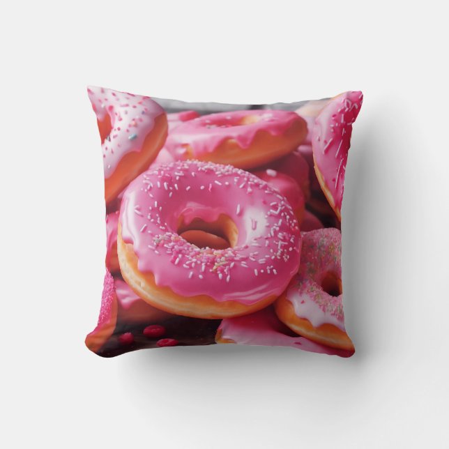 Rosa Erdbeere Donuts Kissen (Vorderseite)