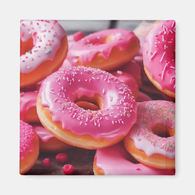 Rosa Erdbeere Donuts Magnet (Vorne)
