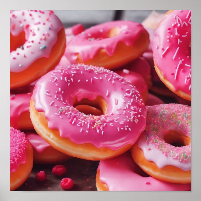 Rosa Erdbeere Donuts Poster (Vorne)