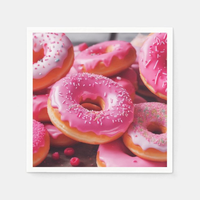Rosa Erdbeere Donuts Serviette (Vorderseite)