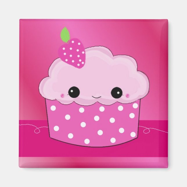Rosa Erdbeere Dosen Cupcake Magnet (Vorne)