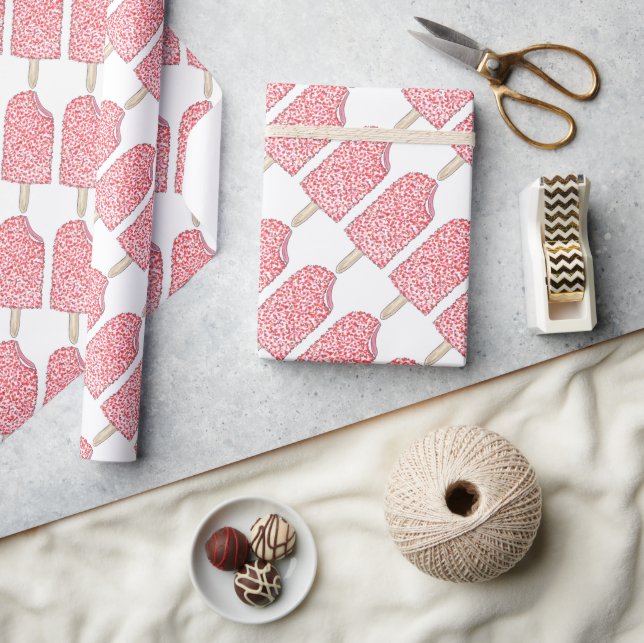 Rosa Erdbeere Eclair Ice Cream Popsicle Lolly Geschenkpapier (Kunsthandwerk)