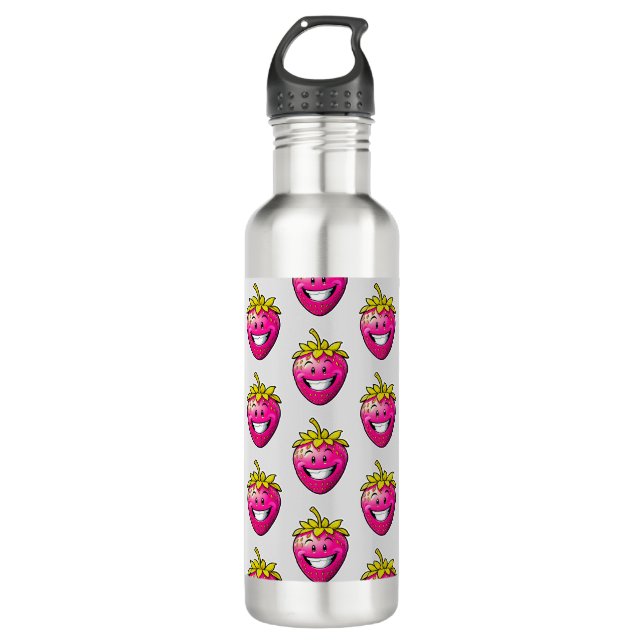Rosa Erdbeere Edelstahlflasche (Vorderseite)