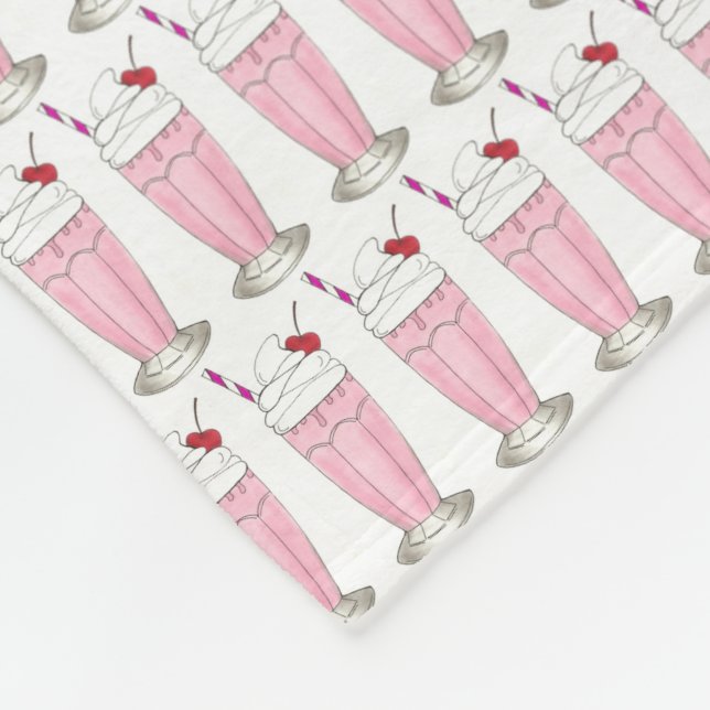 Rosa Erdbeere Eis Creme Shake Milkshake Dessert Fleecedecke (Ecke)