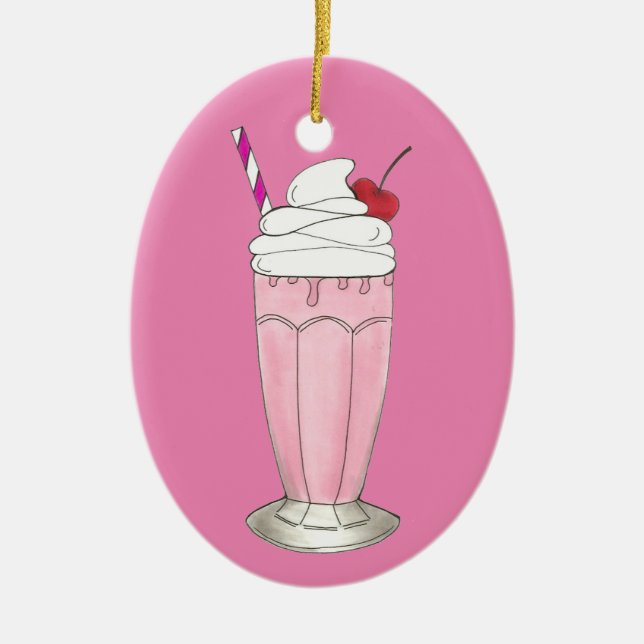 Rosa Erdbeere Eis Creme Shake Milkshake Dessert Keramikornament (Vorne)