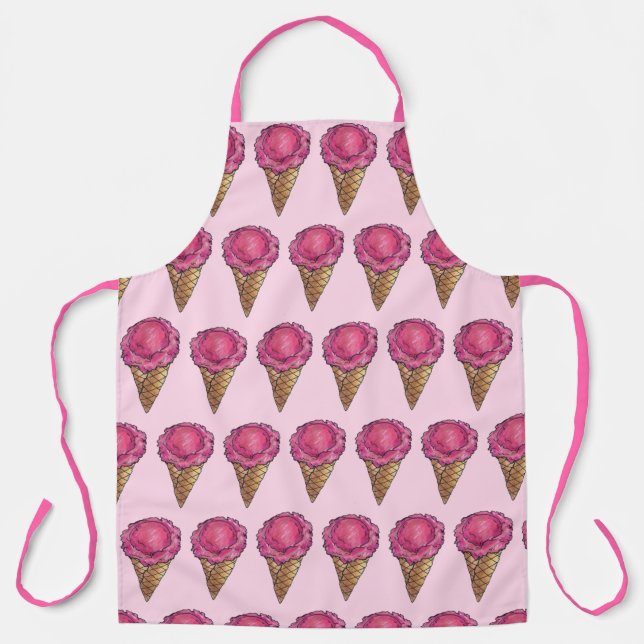 Rosa Erdbeere Eis Waffelkone Feinschmecker Schürze (Vorderseite)