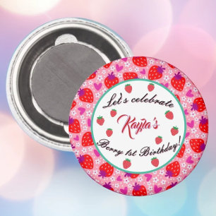Rosa Erdbeere Erste Geburtstagspartei Personalisie Magnet