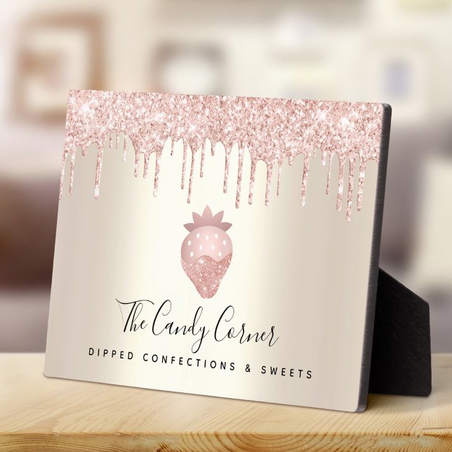 Rosa Erdbeere Glitzer Tropfen Gold Dessert Süßigke Fotoplatte (Von Creator hochgeladen)