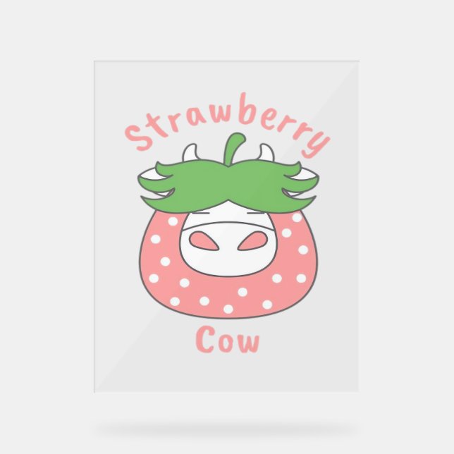 Rosa Erdbeere Kuh Klassischer T - Shirt Acrylschild (Vorderseite)