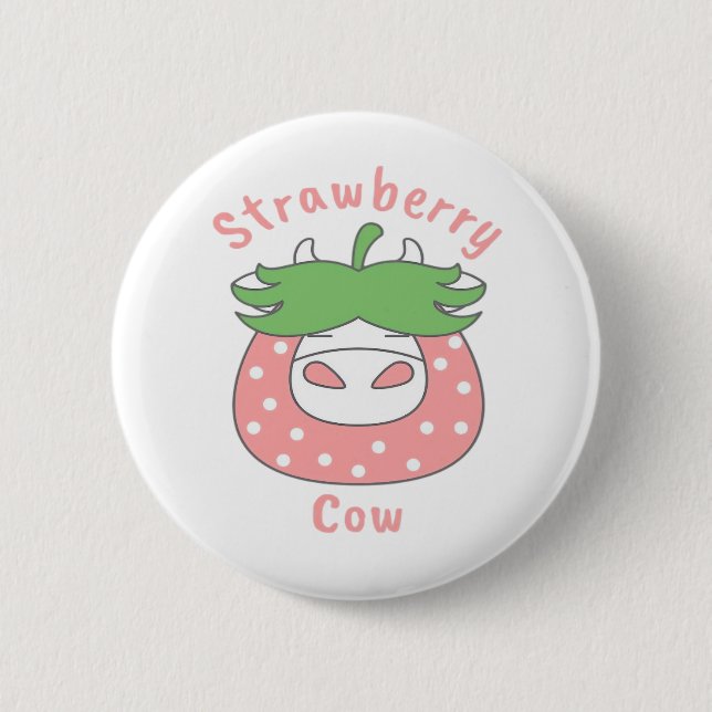 Rosa Erdbeere Kuh Klassischer T - Shirt Button (Vorderseite)
