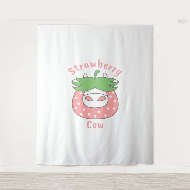 Rosa Erdbeere Kuh Klassischer T - Shirt Wandteppich (Vorderseite)
