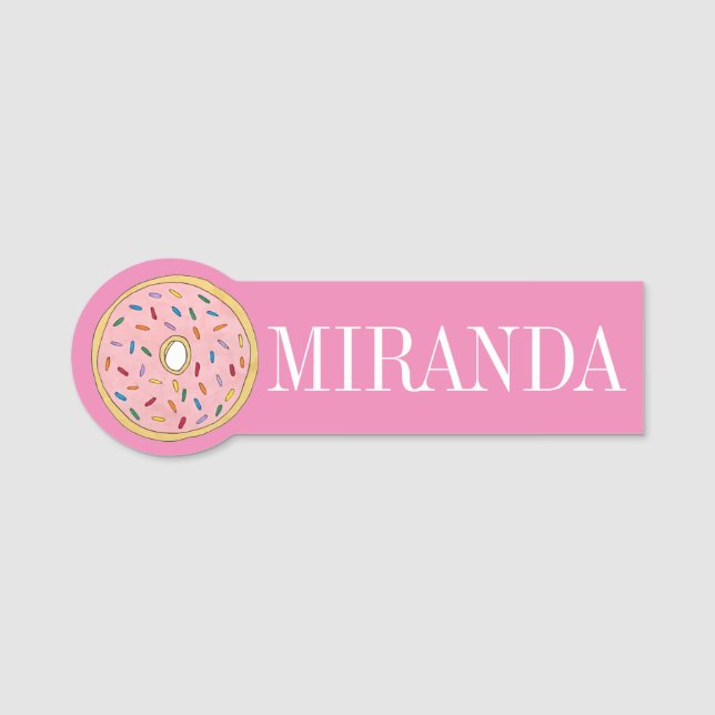 Rosa Erdbeere Mattiert Doughnut Donut Sprinkles Namensschild (Vorderseite)