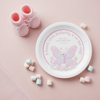 Rosa Erdbeere Süße Schmetterling Mädchen Baby-Part Pappteller
