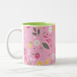 Rosa Erdbeere- und Blumenzwei-Ton-Tasse Zweifarbige Tasse