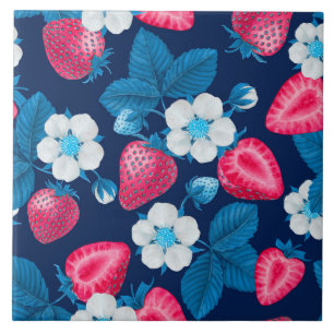 Rosa Erdbeeren auf blau Fliese