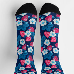 Rosa Erdbeeren auf Blau Socken
