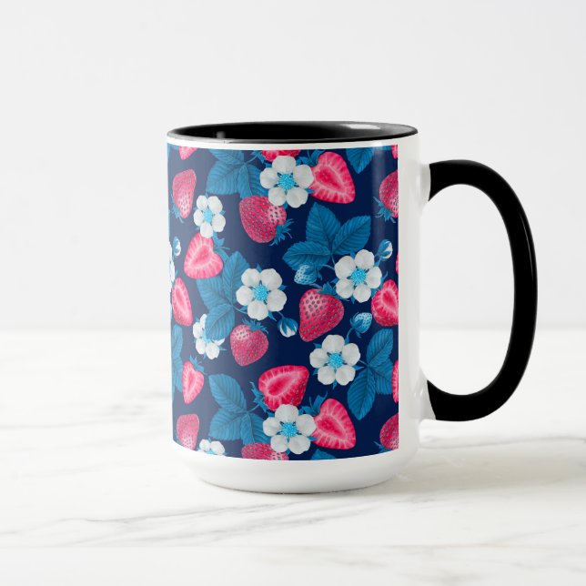 Rosa Erdbeeren auf blau Tasse (Rechts)
