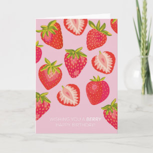 Rosa Erdbeeren-Beeren-Happy-Birthday-Karte Karte
