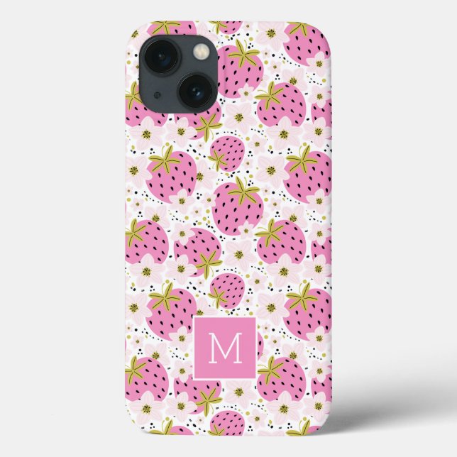 Rosa Erdbeeren Benutzerdefinierte Monogram-Telefon Case-Mate iPhone Hülle (Rückseite)