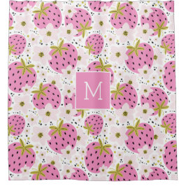 Rosa Erdbeeren Custom Monogram Duschvorhang