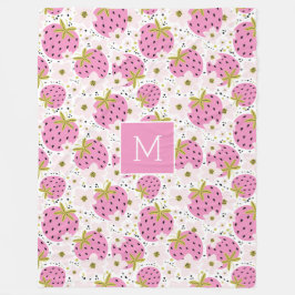 Rosa Erdbeeren Custom Monogram Fleecedecke
