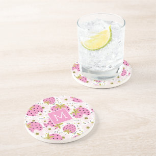 Rosa Erdbeeren Custom Monogram Getränkeuntersetzer