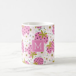 Rosa Erdbeeren Custom Monogram Kaffeetasse