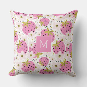 Rosa Erdbeeren Custom Monogram Kissen