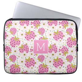Rosa Erdbeeren Custom Monogram Laptopschutzhülle