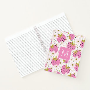 Rosa Erdbeeren Custom Monogram Notizbuch