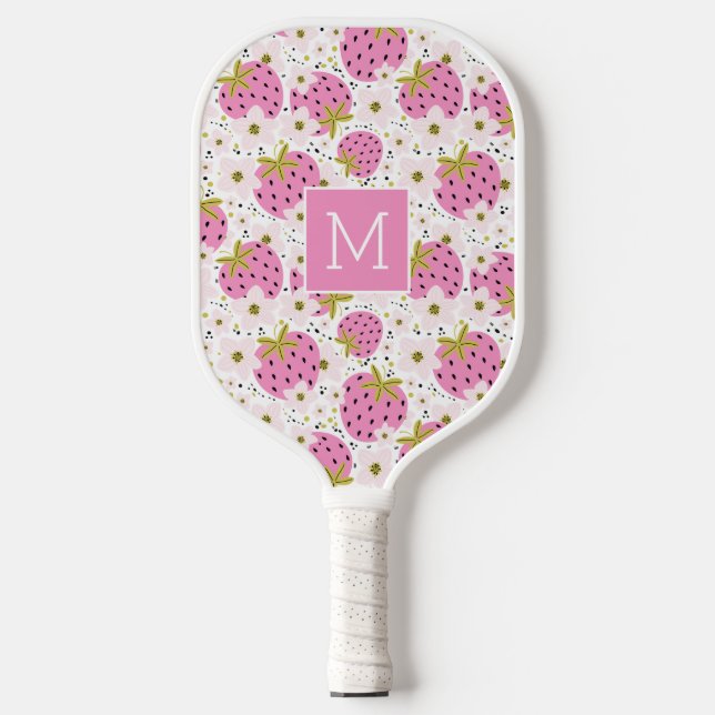 Rosa Erdbeeren Custom Monogram Pickleball Schläger (Vorderseite)