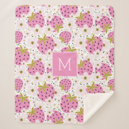 Rosa Erdbeeren Custom Monogram Sherpadecke