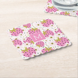 Rosa Erdbeeren Custom Monogram Untersetzer